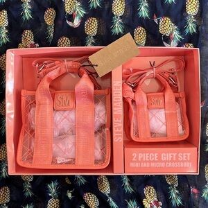 Brand New Steve Madden 2-Piece Set Mini & Micro Crossbody Purse Clear Coral